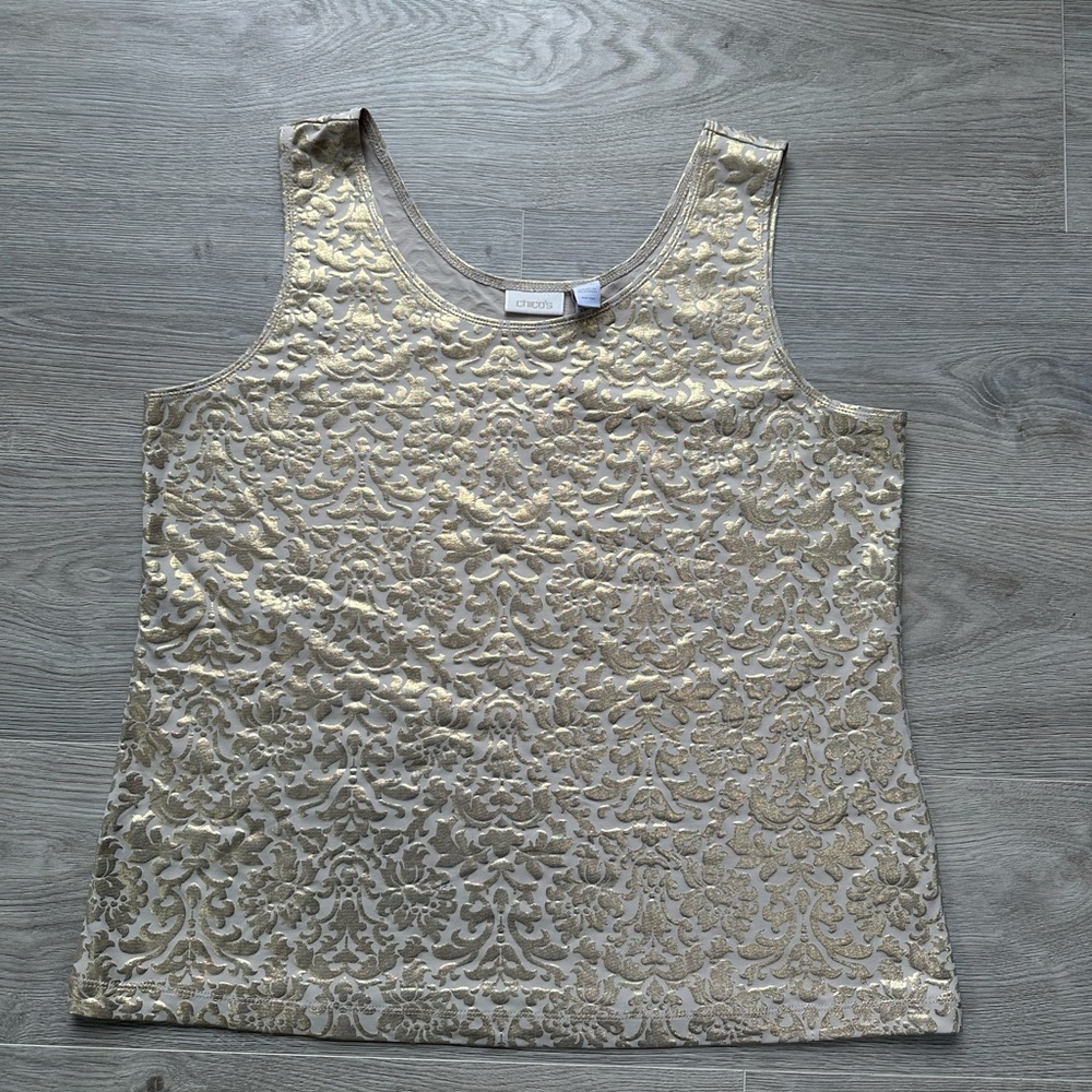 Chico's Gold Foil Scroll Metallic Tank Top - NWT Size 2 or US Large Size 12